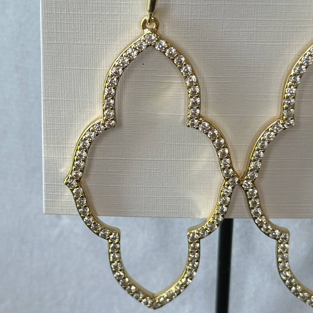 Kendra Scott Abbie Gold Open Frame Earrings with White Crystals - Picture 4 of 9